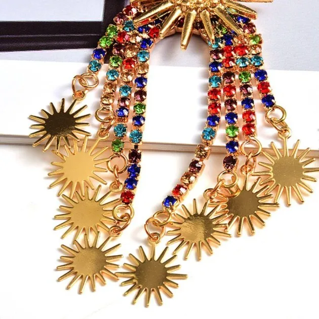 Colorful Suns Crystal Tassel Pendant Earrings