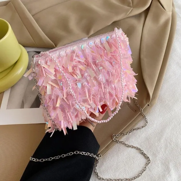 Mode retro handtas met lovertjes en kwastjes