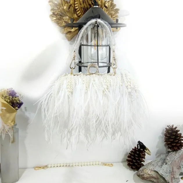 Bolso de pelo de avestruz Bolso de embrague de moda
