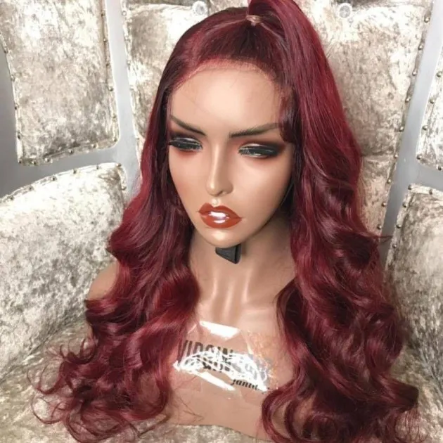 Burgundy front lace chemical fiber wig