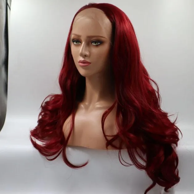 Burgundy front lace chemical fiber wig