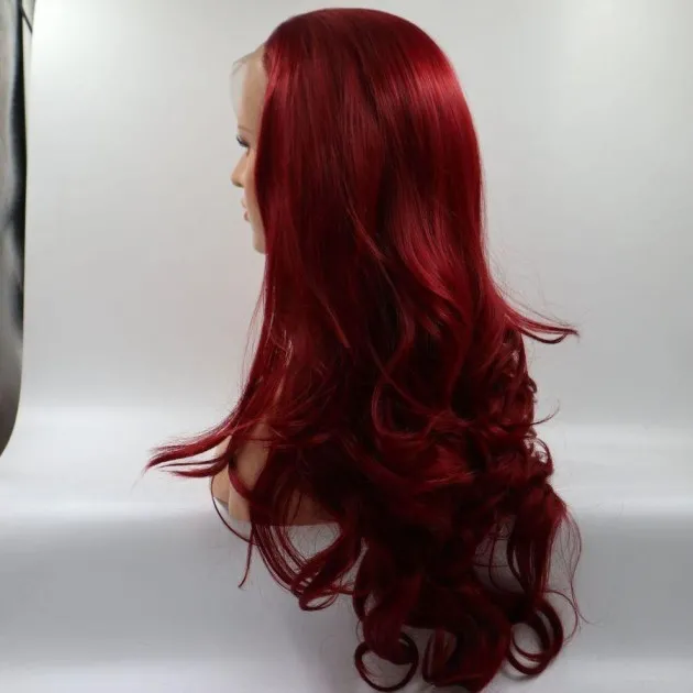Burgundy front lace chemical fiber wig