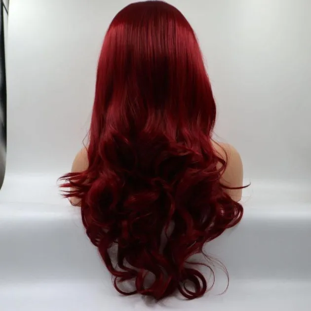 Burgundy front lace chemical fiber wig
