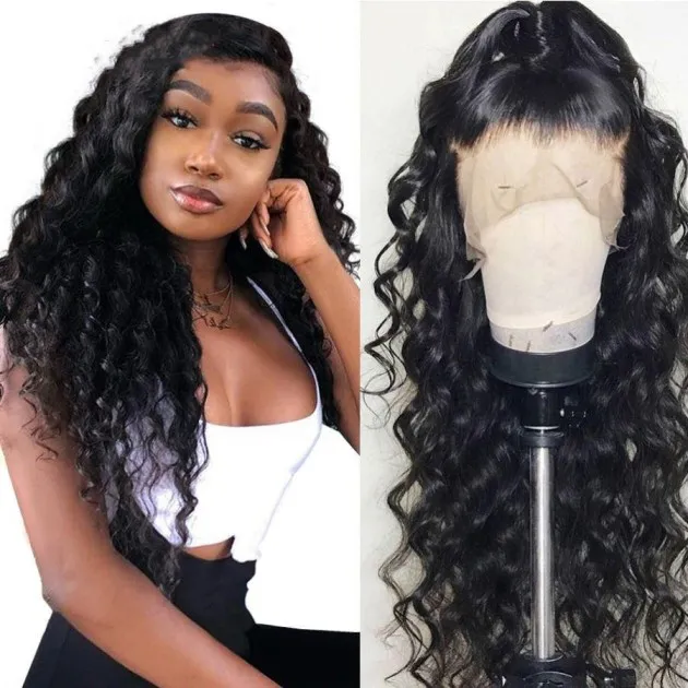 Chemical fiber front lace black small curly wig