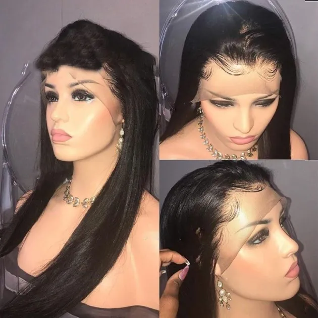 Mid-Section Black Long Straight Hair Front Lace Wig Gabriella