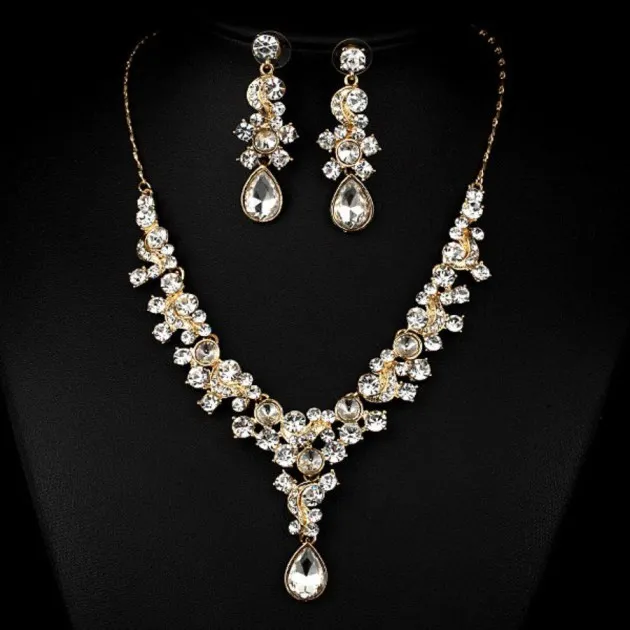 Bridal Necklace Earrings Transparent Diamond Jewelry