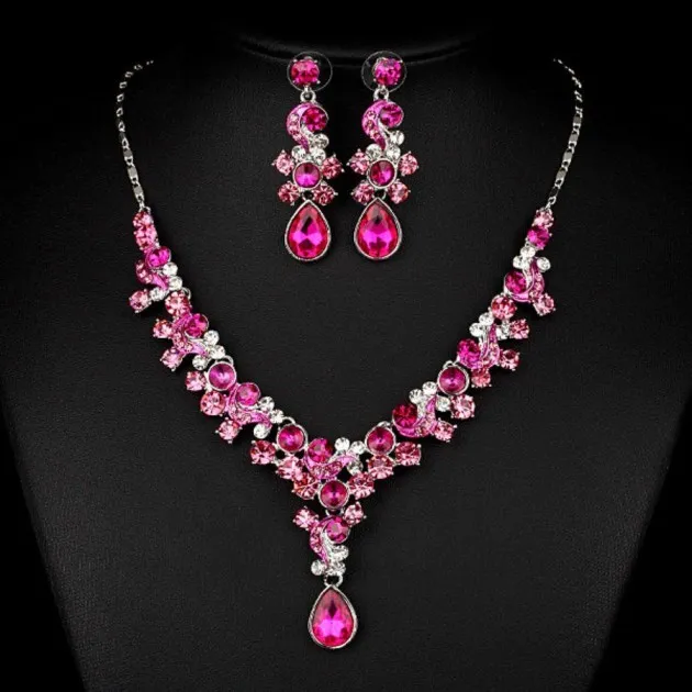 Bridal Necklace Earrings Transparent Diamond Jewelry