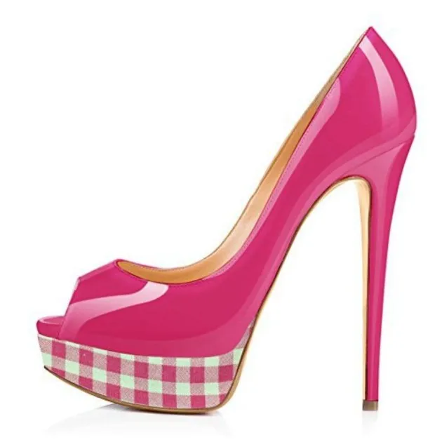 Josephine Candy Color Plaid Fish Mouth Platform Shoes