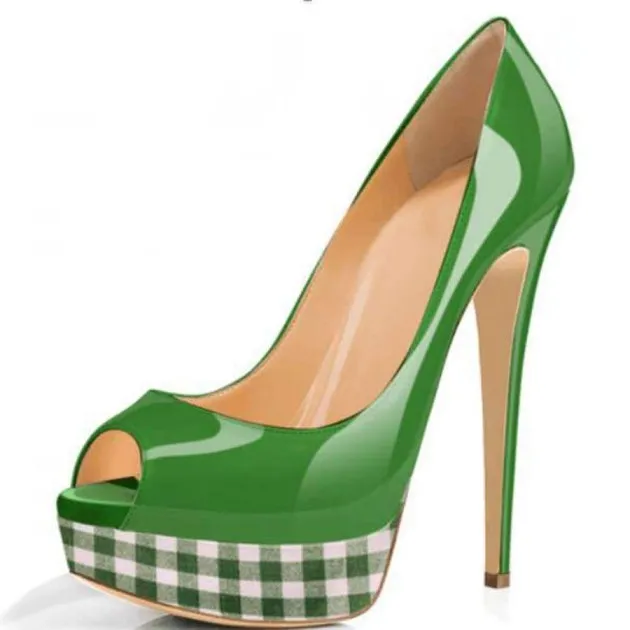 Josephine Candy Color Plaid Fish Mouth Platform Shoes