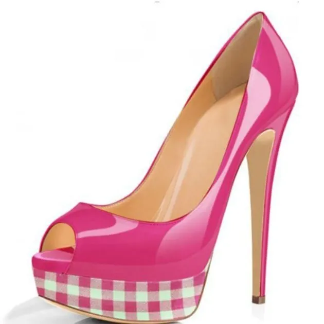 Josephine Candy Color Plaid Fish Mouth Platform Shoes