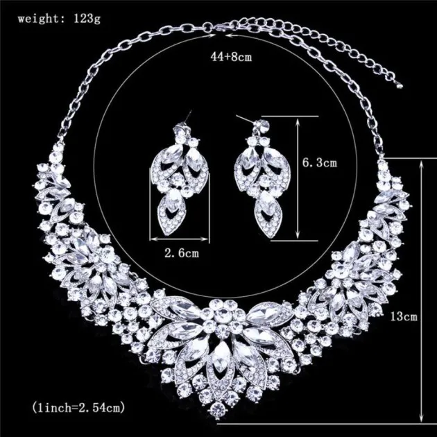 Conjunto de dos piezas de pendientes de collar de diamantes de imitación de cristal de flor