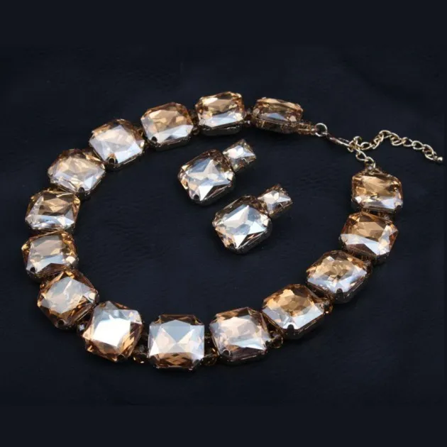 Fashion Ornament Chain Big Square Stones Necklace