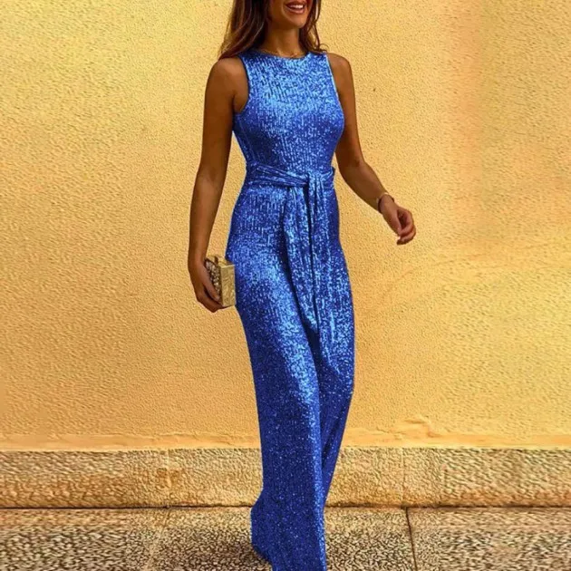 Sleeveless sequined silver jumpsuit Rose