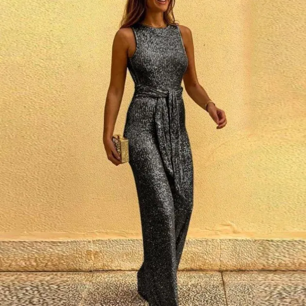 Sleeveless sequined silver jumpsuit Rose