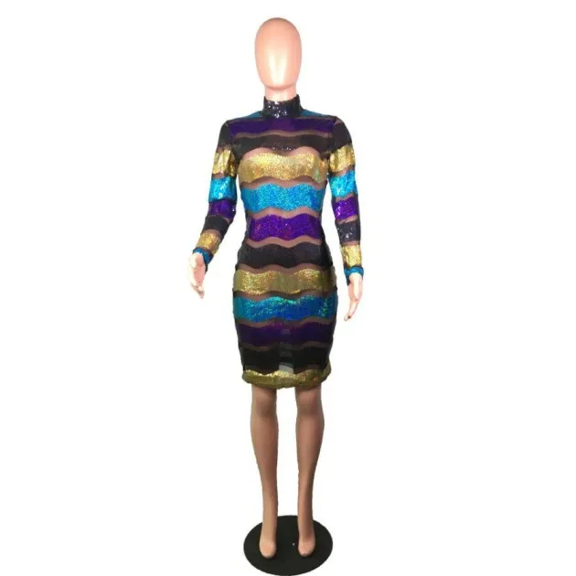 Striped multicolor sequined hip dress Ayla