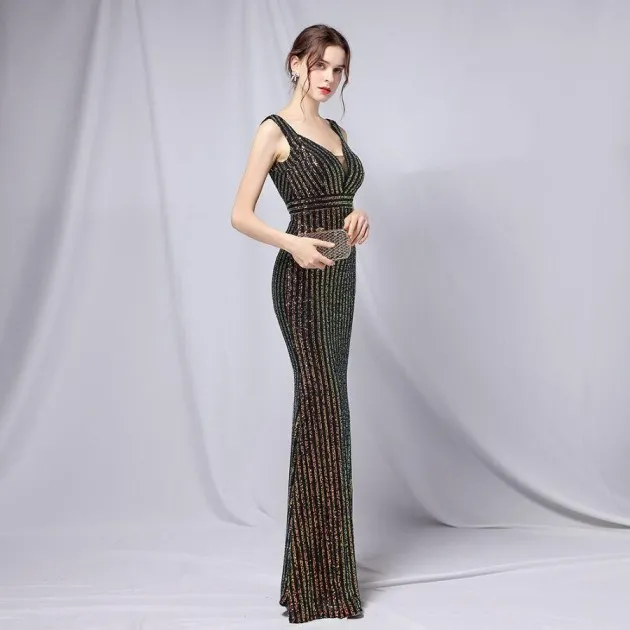 Alexandra Sequined Fishtail Long Dress