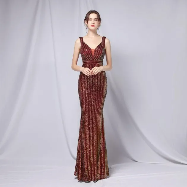 Alexandra Sequined Fishtail Long Dress