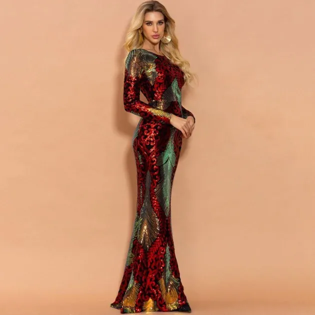 Spliced mopping long sequin dress Elliana