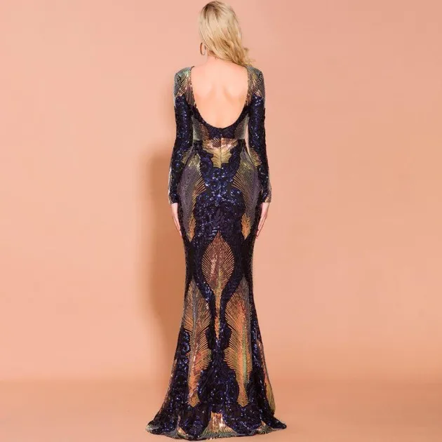 Spliced mopping long sequin dress Elliana