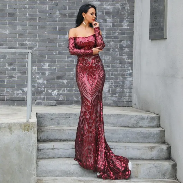 Classic sequined one-shouldered gown Daisy