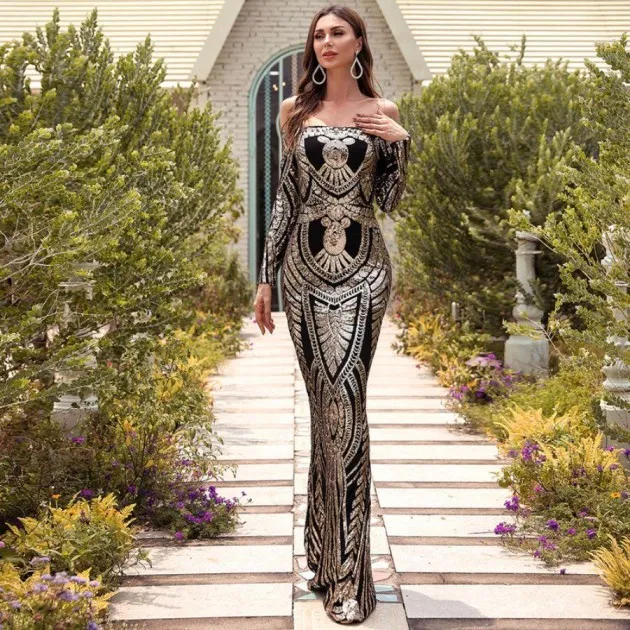 Retro sequined long dress Valerie