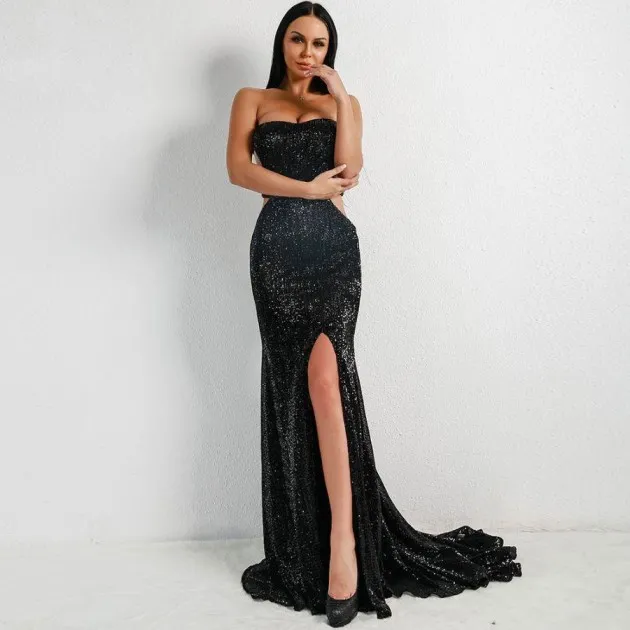 Lucia Top Strapless Sequins Super Long Mopping Dress Super Party Dress