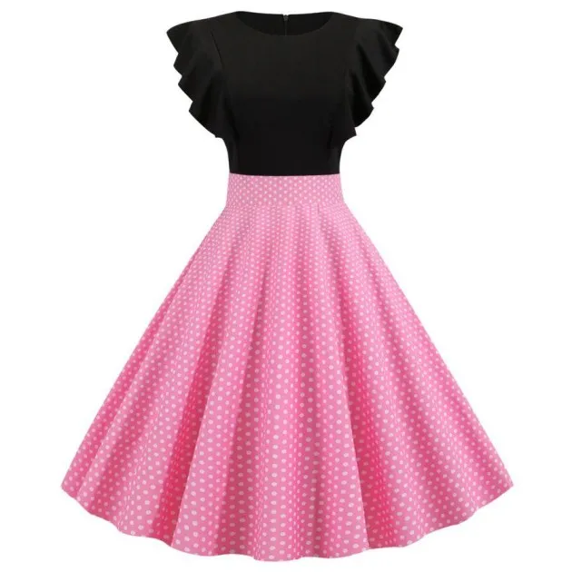 Contrasting polka dot print big hem dress