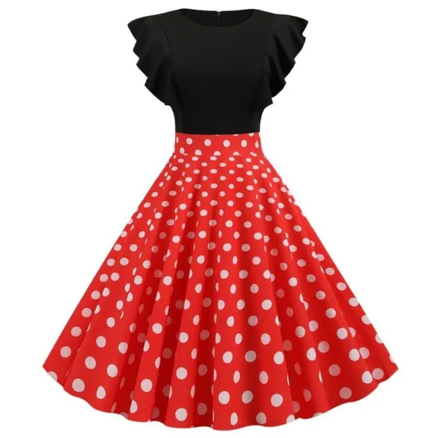 Contrasting polka dot print big hem dress