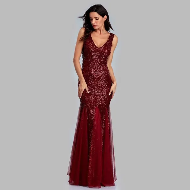 Dress Sequined Fishtail V-Neck Sleeveless Dress
