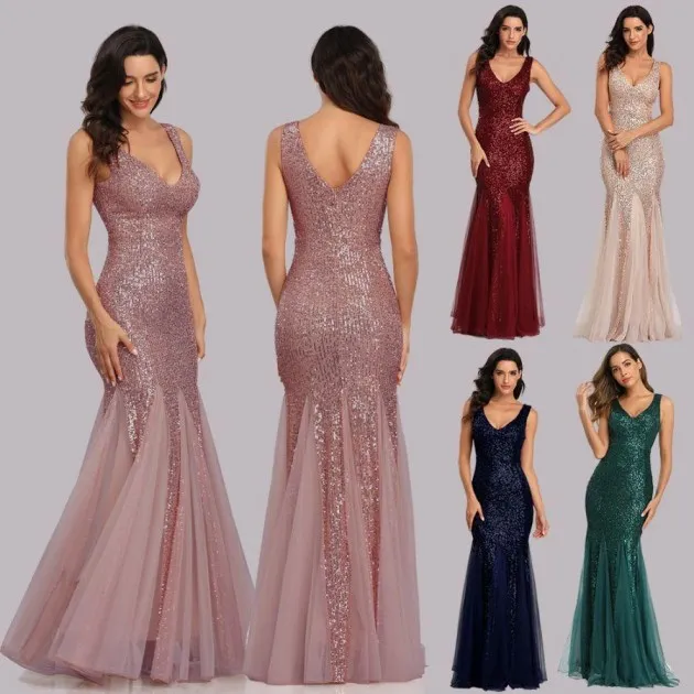 Dress Sequined Fishtail V-Neck Sleeveless Dress