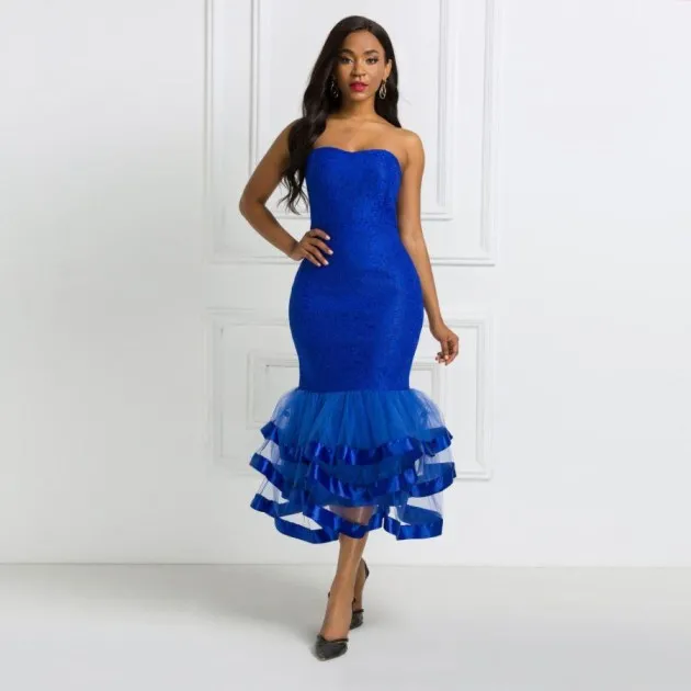 Sexy Tube Top High Waist Mesh Ruffled Dress Taylor