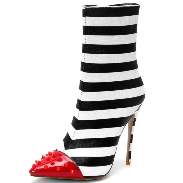 Striped contrast color 12cm ultra-high stiletto rivet tip