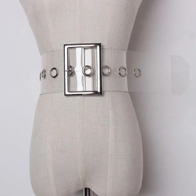 Cinturón ancho transparente de PVC de plástico