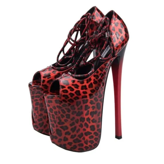 Leopard Super High Stiletto Heel 22cm Sandals Hollow Fish Mouth