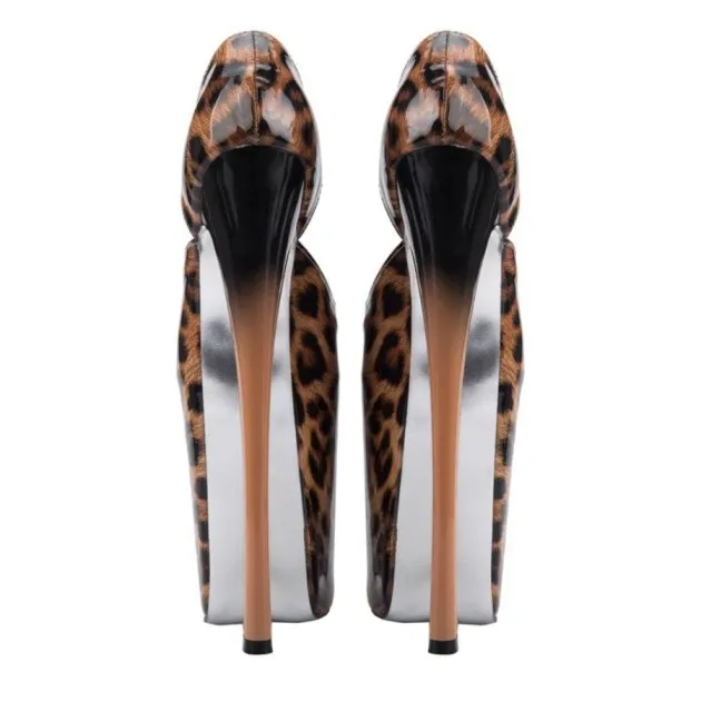 Leopard Super High Stiletto Heel 22cm Sandals Hollow Fish Mouth