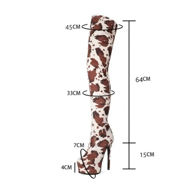 Platform Round Head Cow Pattern Over The Knee Boots