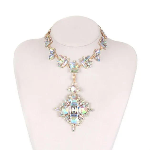 Alloy inlaid gemstone necklace