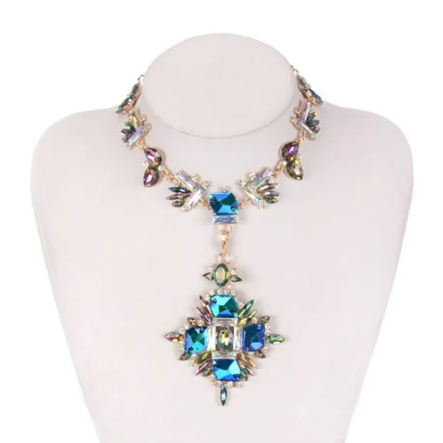 Alloy inlaid gemstone necklace