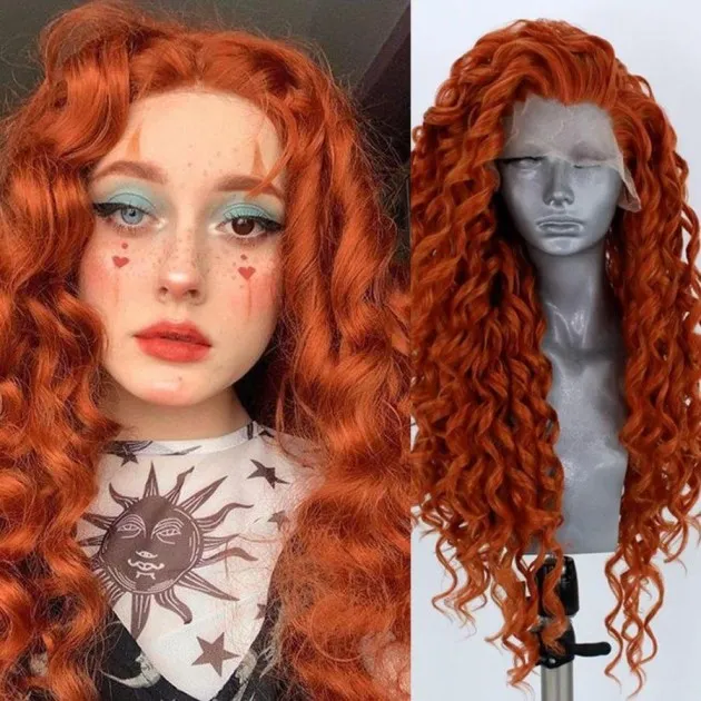 Wig Hand Woven Front Lace Chemical Fiber Long Curly Hair Wig Cover
