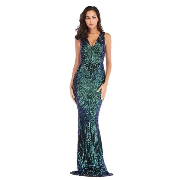 Deep V Neck Symphony Sequins Long Dress Ariel