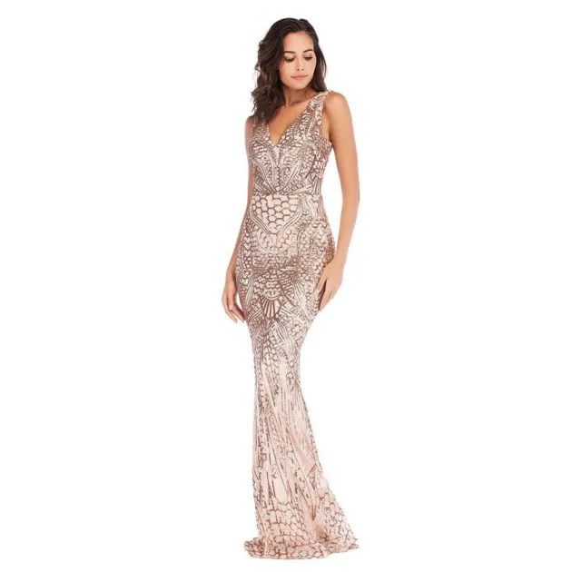 Deep V Neck Symphony Sequins Long Dress Ariel