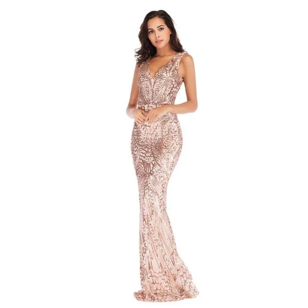 Deep V Neck Symphony Sequins Long Dress Ariel