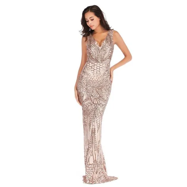 Deep V Neck Symphony Sequins Long Dress Ariel