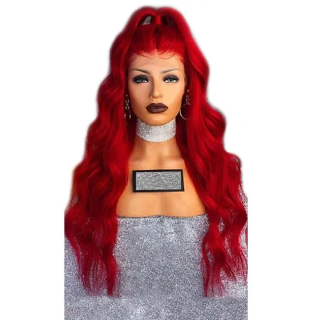 Red Chemical Fiber Front Lace Wig Long Curly Hair