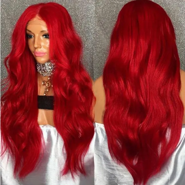 Red Chemical Fiber Front Lace Wig Long Curly Hair