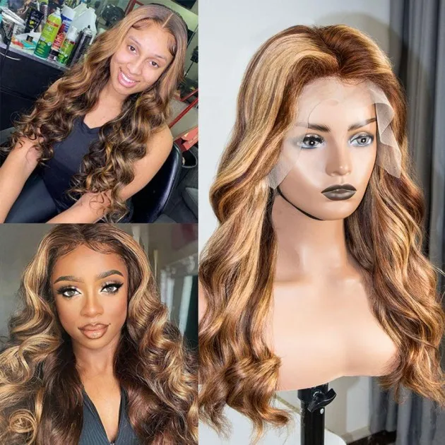 Brazilian Hair Color Half Lace P427 Body Wave 13x4 Lace Wig