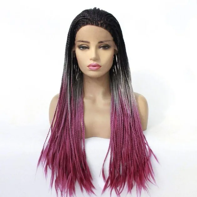 Lady Double Braided Wig Black Front Lace