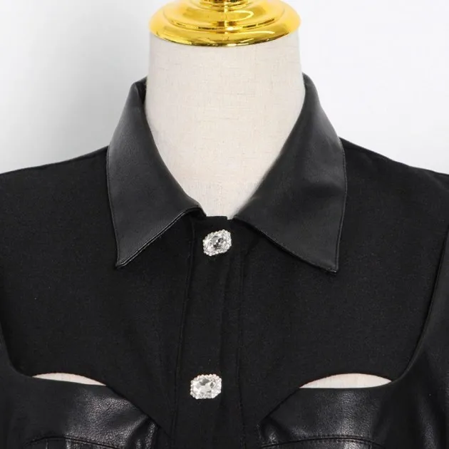 Lapel puff sleeve single-breasted jumpsuit