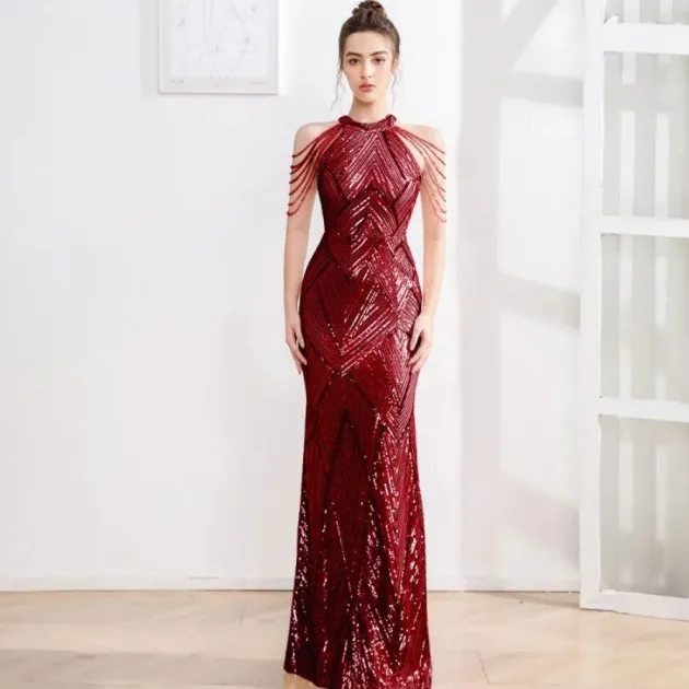 High Waist Slim Sequin Banquet Temperament Evening Gown Diana