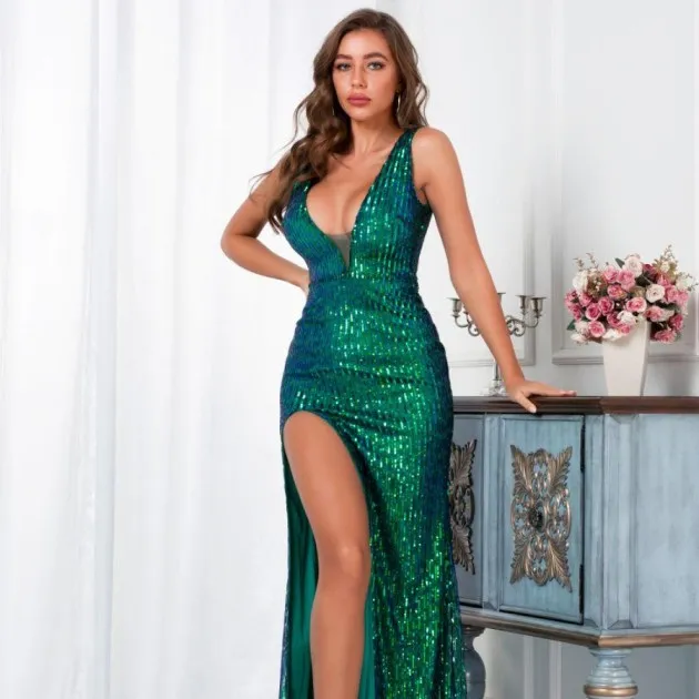 Sexy Halter Retro Sequin Long Dress Milani